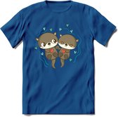 Love Otters - Valentijn T-Shirt | Grappig Valentijnsdag Cadeautje voor Hem en Haar | Dames - Heren - Unisex | Kleding Cadeau | - Donker Blauw - XL