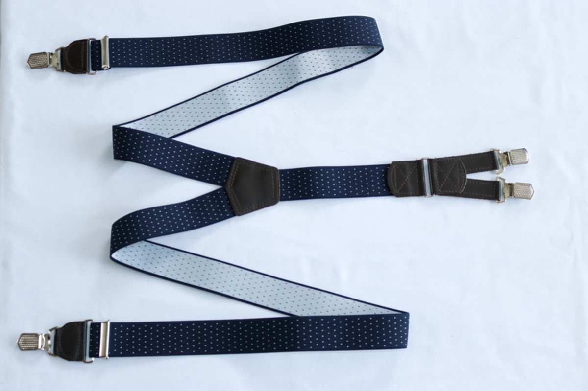 Hendrik gold bretels blauw wit gestipt (Maat: Bretels lengte:145 centimeter)