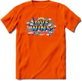 Love Wins | Pride T-Shirt | Grappig LHBTIQ+ / LGBTQ / Gay / Homo / Lesbi Cadeau Shirt | Dames - Heren - Unisex | Tshirt Kleding Kado | - Oranje - 3XL