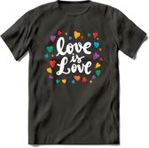 Love Is Love | Pride T-Shirt | Grappig LHBTIQ+ / LGBTQ / Gay / Homo / Lesbi Cadeau Shirt | Dames - Heren - Unisex | Tshirt Kleding Kado | - Donker Grijs - XXL