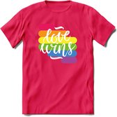 Love Wins | Pride T-Shirt | Grappig LHBTIQ+ / LGBTQ / Gay / Homo / Lesbi Cadeau Shirt | Dames - Heren - Unisex | Tshirt Kleding Kado | - Roze - S