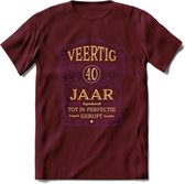 40 Jaar Legendarisch Gerijpt T-Shirt | Paars - Ivoor | Grappig Verjaardag en Feest Cadeau Shirt | Dames - Heren - Unisex | Tshirt Kleding Kado | - Burgundy - L