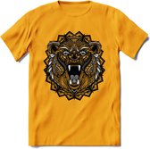 Beer - Dieren Mandala T-Shirt | Grijs | Grappig Verjaardag Zentangle Dierenkop Cadeau Shirt | Dames - Heren - Unisex | Wildlife Tshirt Kleding Kado | - Geel - XL