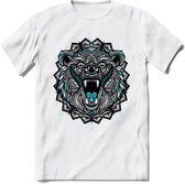 Beer - Dieren Mandala T-Shirt | Lichtblauw | Grappig Verjaardag Zentangle Dierenkop Cadeau Shirt | Dames - Heren - Unisex | Wildlife Tshirt Kleding Kado | - Wit - XL