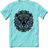 Beer - Dieren Mandala T-Shirt | Donkerblauw | Grappig Verjaardag Zentangle Dierenkop Cadeau Shirt | Dames - Heren - Unisex | Wildlife Tshirt Kleding Kado | - Licht Blauw - XL