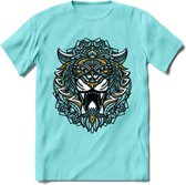 Tijger - Dieren Mandala T-Shirt | Geel | Grappig Verjaardag Zentangle Dierenkop Cadeau Shirt | Dames - Heren - Unisex | Wildlife Tshirt Kleding Kado | - Licht Blauw - XL