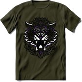 Tijger - Dieren Mandala T-Shirt | Paars | Grappig Verjaardag Zentangle Dierenkop Cadeau Shirt | Dames - Heren - Unisex | Wildlife Tshirt Kleding Kado | - Leger Groen - L