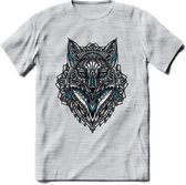 Vos - Dieren Mandala T-Shirt | Blauw | Grappig Verjaardag Zentangle Dierenkop Cadeau Shirt | Dames - Heren - Unisex | Wildlife Tshirt Kleding Kado | - Licht Grijs - Gemaleerd - M
