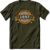 Premium Since 1997 T-Shirt | Zilver - Goud | Grappig Verjaardag en Feest Cadeau Shirt | Dames - Heren - Unisex | Tshirt Kleding Kado | - Leger Groen - S