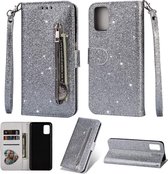LuxeBass Hoesje geschikt voor Samsung Galaxy A41 Glitter Bookcase hoesje Portemonnee met rits - Zilver - telefoonhoes - gsm hoes - telefoonhoesjes