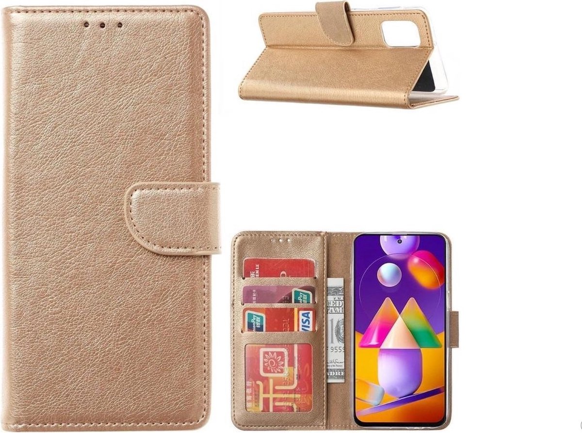 LuxeBass Hoesje geschikt voor Samsung Galaxy A32 5G - Bookcase Goud - portemonnee hoesje - telefoonhoes - gsm hoes - telefoonhoesjes