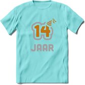 14 Jaar Feest T-Shirt | Goud - Zilver | Grappig Verjaardag Cadeau Shirt | Dames - Heren - Unisex | Tshirt Kleding Kado | - Licht Blauw - S