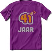 41 Jaar Feest T-Shirt | Goud - Zilver | Grappig Verjaardag Cadeau Shirt | Dames - Heren - Unisex | Tshirt Kleding Kado | - Paars - XL