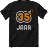 35 Jaar Feest T-Shirt | Goud - Zilver | Grappig Verjaardag Cadeau Shirt | Dames - Heren - Unisex | Tshirt Kleding Kado | - Zwart - XL