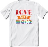 Love Has No Gnder | Pride T-Shirt | Grappig LHBTIQ+ / LGBTQ / Gay / Homo / Lesbi Cadeau Shirt | Dames - Heren - Unisex | Tshirt Kleding Kado | - Wit - S