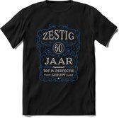 60 Jaar Legendarisch Gerijpt T-Shirt | Blauw - Grijs | Grappig Verjaardag en Feest Cadeau Shirt | Dames - Heren - Unisex | Tshirt Kleding Kado | - Zwart - XL