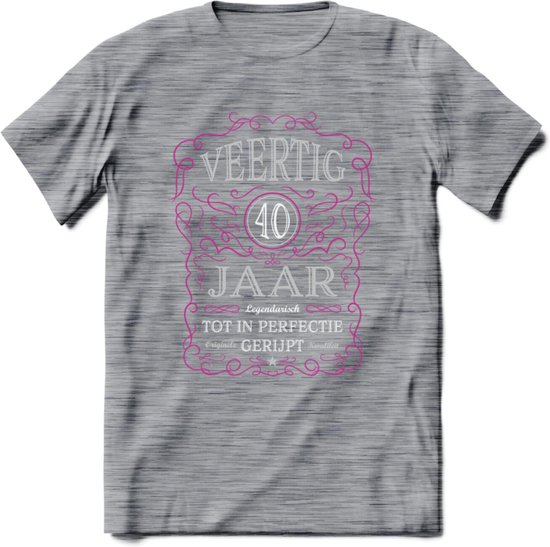 40 Jaar Legendarisch Gerijpt T-Shirt | Roze - Grijs | Grappig Verjaardag en Feest Cadeau Shirt | Dames - Heren - Unisex | Tshirt Kleding Kado | - Donker Grijs - Gemaleerd - M