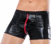 Andalea zwart herenboxers- wetlook materiaal met rode ritssluiting S/M