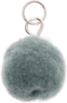 Pompon voor sieraden of decoratie 12mm Zilverturquoise met zilverkleurig oog