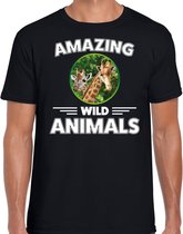 T-shirt giraffe - zwart - heren - amazing wild animals - cadeau shirt giraffe / giraffen liefhebber S