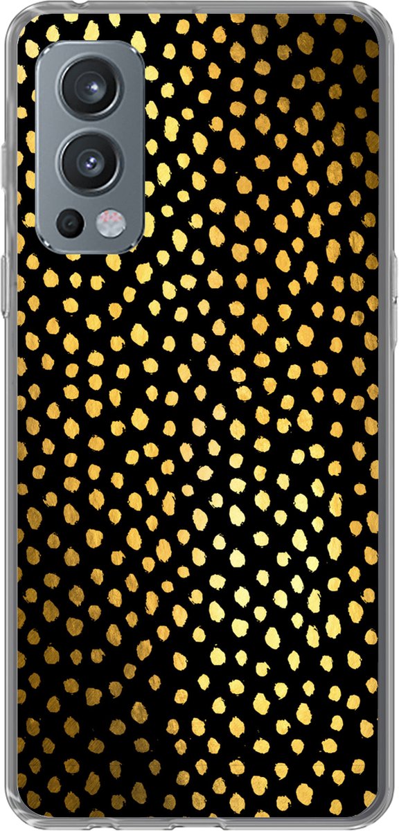 Telefoonhoesje Geschikt voor OnePlus Nord 2 5G hoesje - Stippen - Goud - Zwart - Siliconen Telefoonhoesje Telefoonhoesje