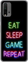 Geschikt voor Xiaomi Redmi 9T hoesje - Gaming - Led - Quote - Eat sleep game repeat - Gamen - Siliconen Telefoonhoesje