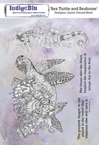 Sea Turtle and Seahorse A5 Rubber Stamp (IND0666)