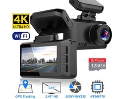 DrPhone Dashcam D07-C - 4K Ultra HD Dashcam – Parkeermonitor – Lens: SONY IMX 307 - G-Sensor Kijkhoek van 170 ° - Dashboard Camera met Nachtzicht – Wifi + Applicatie + 128 Micro SD