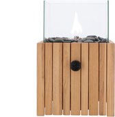Cosiscoop Timber Square Gaslantaarn - Unieke sfeermaker - Voor binnen en buiten - Inclusief glas en kiezelstenen