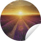 Tuincirkel Zonsondergang - Lavendel - Frankrijk - 120x120 cm - Ronde Tuinposter - Buiten XXL / Groot formaat!