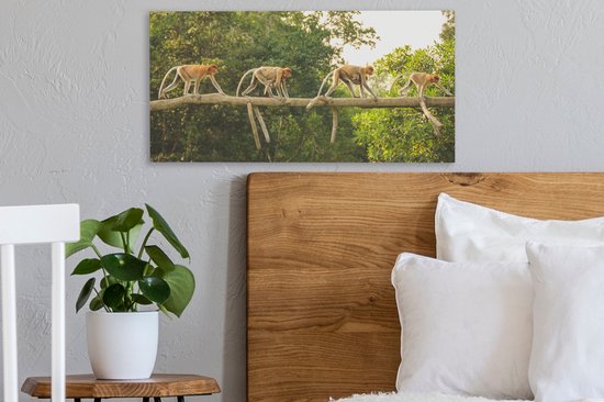 Tableau sur toile Singes marchant sur une branche - 40x20 cm - Décoration murale