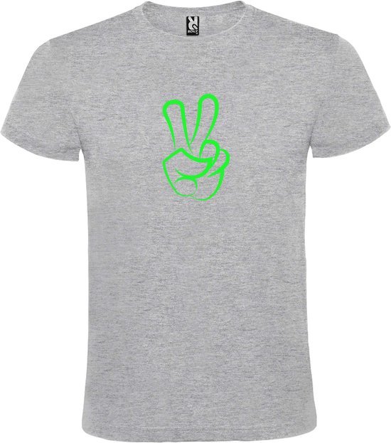 Grijs  T shirt met  "Peace  / Vrede teken" print Neon Groen size XXXXL