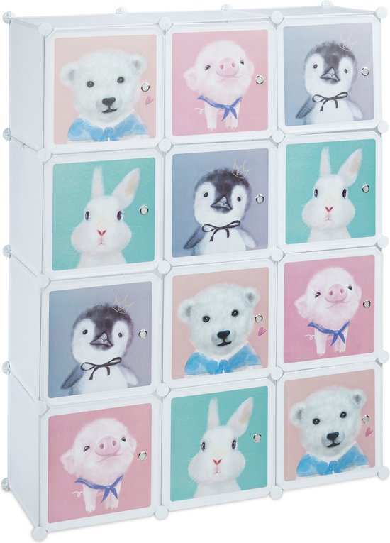 kinderkast - 8 vakken - deuren - 145 x 109 x 37 cm - speelgoedkast - wit
