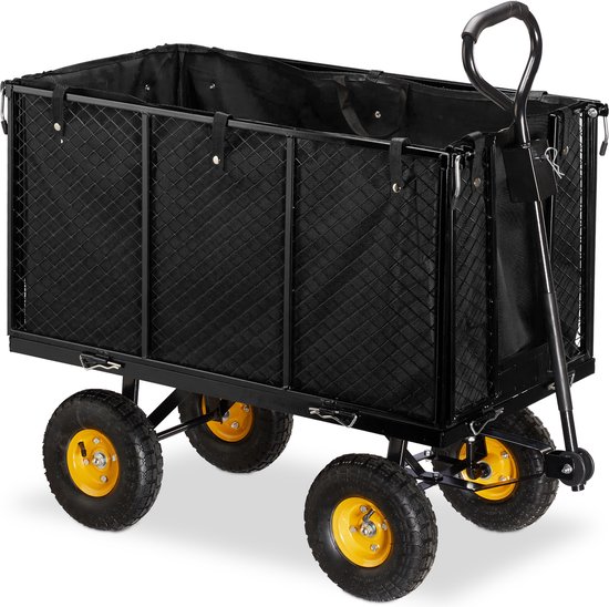 Relaxdays bolderkar tuin - bolderwagen - 500 kg - tuinkar - transportkar - staal - zwart