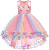 Unicorn jurk - Pinkie Pie - Prinsessenjurk - Eenhoorn - Regenboog - Verkleedkleding - Maat 134/140 (8/9 jaar)