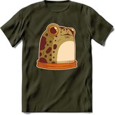 Blije kikker T-Shirt Grappig | Dieren reptielen Kleding Kado Heren / Dames | Animal Skateboard Cadeau shirt - Leger Groen - S
