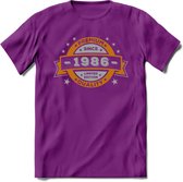 Premium Since 1986 T-Shirt | Goud - Zilver | Grappig Verjaardag Kleding Cadeau Shirt | Dames - Heren - Unisex Tshirt | - Paars - S