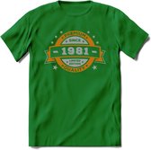 Premium Since 1981 T-Shirt | Goud - Zilver | Grappig Verjaardag Kleding Cadeau Shirt | Dames - Heren - Unisex Tshirt | - Donker Groen - L