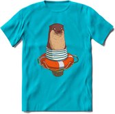 Casual zeehond T-Shirt Grappig | Dieren zeehonden Kleding Kado Heren / Dames | Animal Skateboard Cadeau shirt - Blauw - L