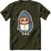 Casual haai uil T-Shirt Grappig | Dieren vissen uilen Kleding Kado Heren / Dames | Animal Skateboard Cadeau shirt - Leger Groen - M