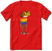 Casual gay pride kikker T-Shirt Grappig | Dieren reptiel Kleding Kado Heren / Dames | Animal Skateboard Cadeau shirt - Rood - XXL