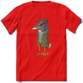 Casual vos T-Shirt Grappig | Dieren honden Kleding Kado Heren / Dames | Animal Skateboard Cadeau shirt - Rood - 3XL
