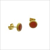 Aramat jewels ® - Oorbellen zweerknopjes rood oranje cats eye goudkleurig chirurgisch staal 8mm