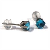 Aramat jewels ® - Oorbellen zirkonia zweerknopjes rond 5mm aqua blauw chirurgisch staal