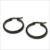 Aramat jewels ® - Zwarte rvs oorringen ruitjes 25mm zwart staal
