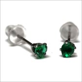 Aramat jewels ® - Zirkonia zweerknopjes hartje 3mm oorbellen smaragd groen chirurgisch staal