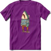 Casual haai matroos T-Shirt Grappig | Dieren vissen Kleding Kado Heren / Dames | Animal Skateboard Cadeau shirt - Paars - L