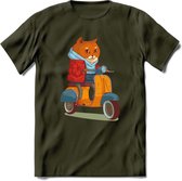 Casual scooter kat T-Shirt Grappig | Dieren katten Kleding Kado Heren / Dames | Animal Skateboard Cadeau shirt - Leger Groen - M