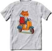 Casual scooter kat T-Shirt Grappig | Dieren katten Kleding Kado Heren / Dames | Animal Skateboard Cadeau shirt - Licht Grijs - Gemaleerd - S