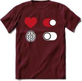 Hart Aan Brein Uit - Valentijn T-Shirt | Grappig Valentijnsdag Cadeautje voor Hem en Haar | Dames - Heren - Unisex | Kleding Cadeau | - Burgundy - M